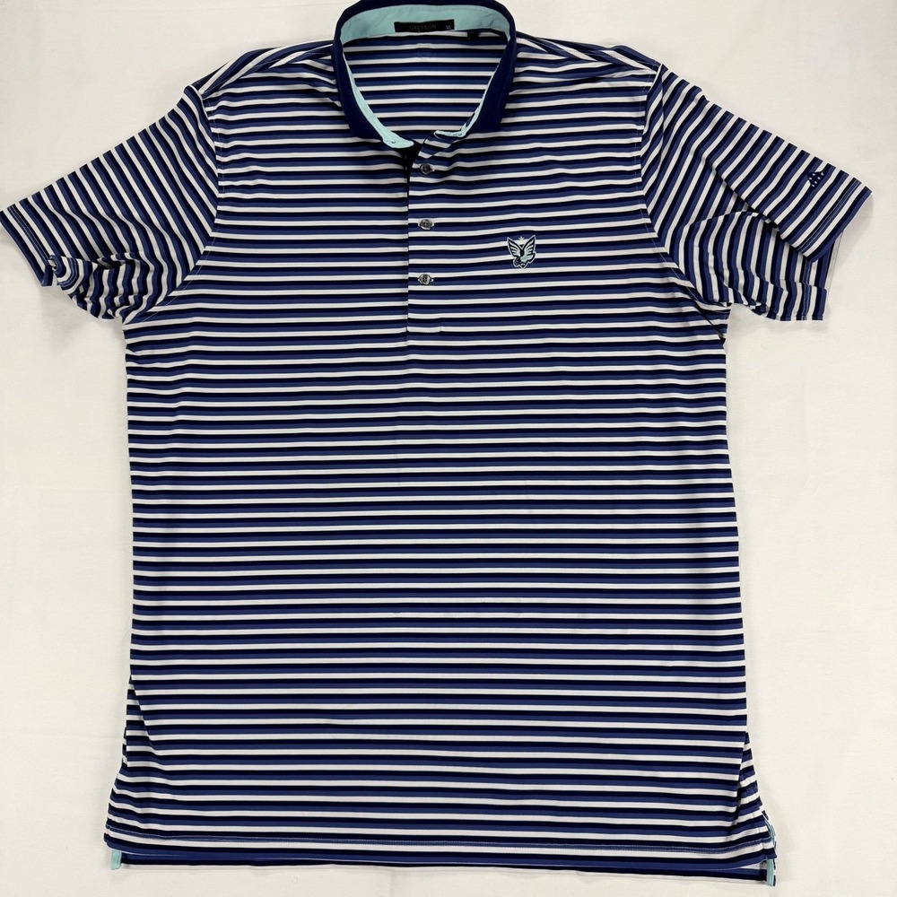 Greyson Golf Polo Shirt Navy White Striped Short‎ Sleeve Performance XL